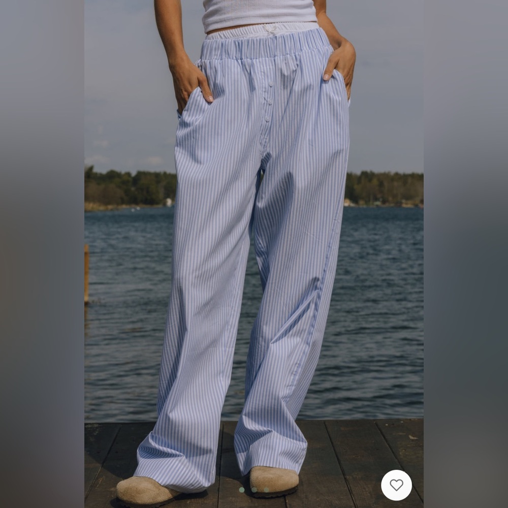 NWT Daily Drills Pointelle Layered Poplin Resort Pants in Mist & White Stripe